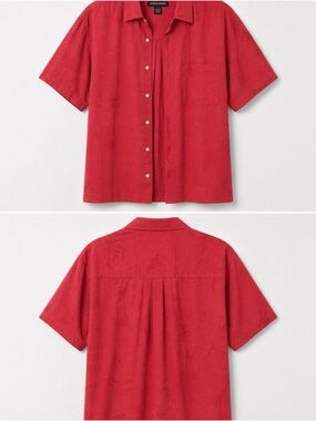 Statemente Silk Red Short-Sleeve Textured Camp Shirt